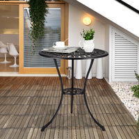 Table bistro d'extérieur ronde Garvee 61 cm (24 po) en fonte avec trou pour parasol de 5 cm (2 po) pour balcon et jardin, noire