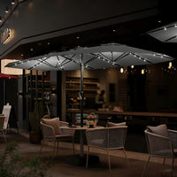 Garvee Parasol Rectangulaire 270 × 450 cm avec Éclairage LED et Recharge Solaire, Base Robuste, pour Terrasse, Jardin, Piscine et Événements, Gris