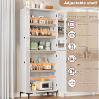Armoire de cuisine Garvee de 180 cm de haut avec portes vitrées, 4 portes, 5 étagères réglables, en bois, pour la cuisine et la salle de bain, fermeture magnétique, autoportante, design moderne