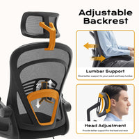 Chaise de bureau ergonomique Garvee avec accoudoirs relevables, idéale pour le bureau et le gaming, réglable en hauteur, structure en métal, assise large, noire.