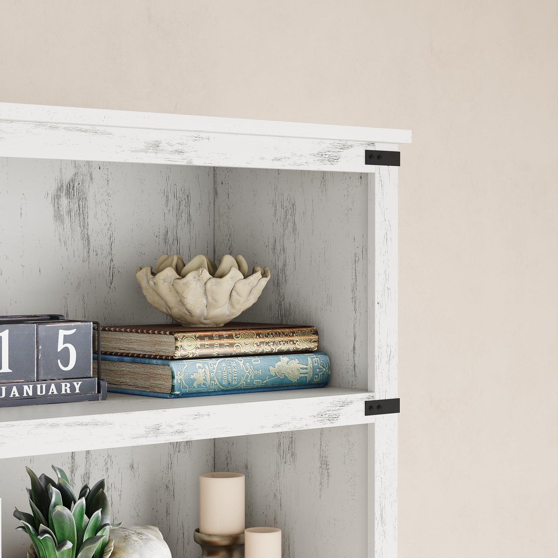 Garvee bibliothèque basse 80 × 31 × 102 cm, 4 niveaux ouverts, finition blanche, style industriel