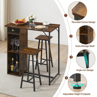 Ensemble table et chaises de bar Garvee avec triple rangement, ensemble bistro pour 2 personnes, structure robuste en fer, plateau en MDF, coussins ergonomiques, compact pour cuisine et bistro.