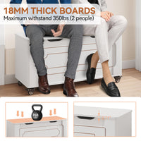 Coffre de rangement Garvee avec 4 roues, 2 charnières de sécurité, banc en bois de 100 cm (39,4 po), capacité de charge de 159 kg (350 lb), blanc, polyvalent pour le salon et le couloir.
