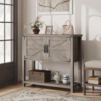 Console en bois Garvee style ferme avec 2 portes pour la cuisine et l'entrée, 80 x 36 x 86 cm, grise, robuste et multifonctionnelle