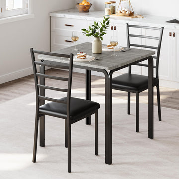 Ensemble de salle à manger Garvee 3 pièces avec 2 chaises rembourrées, idéal pour les petits espaces, la cuisine et le bureau. Table de cuisine carrée en chêne, robuste et peu encombrante.