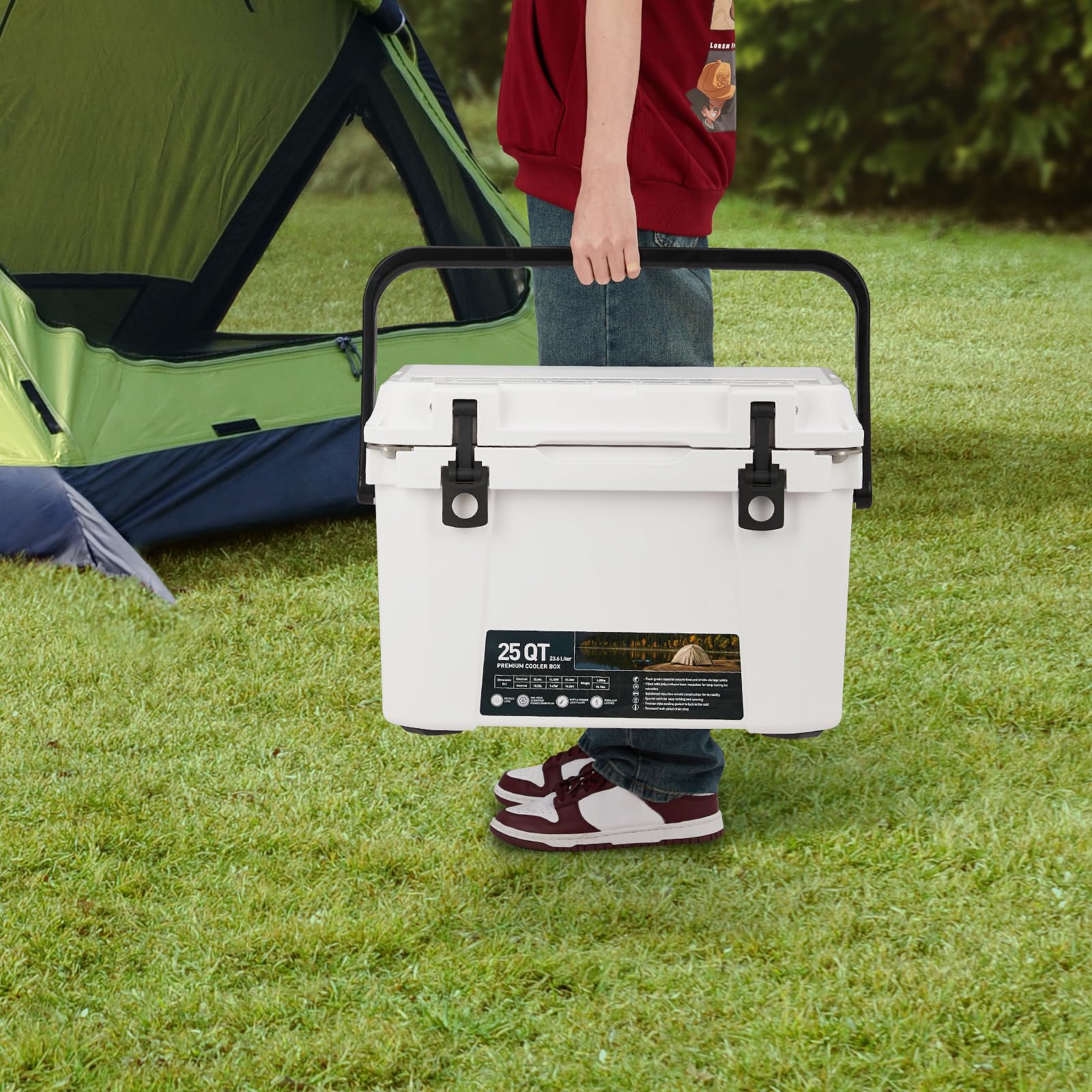 Glacière rigide portable Garvee de 25 pintes avec poignée et tuyau de drainage pour le camping et la pêche, isolée, en PE, bleue