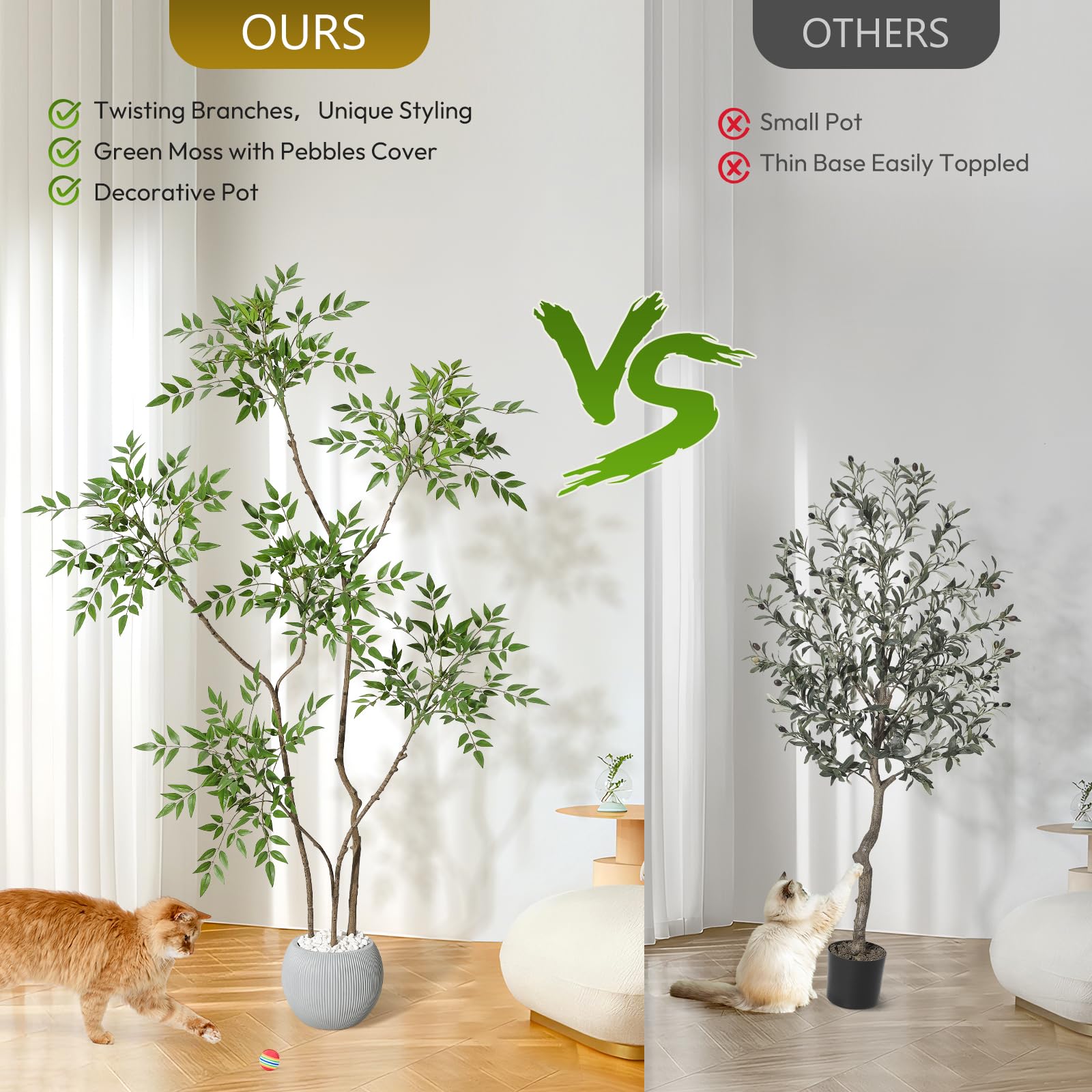 Plante Nandina artificielle Garvee de 1,5 m avec pot en céramique grise, idéale pour la décoration intérieure du salon ou du bureau. Entretien facile, feuilles réalistes.