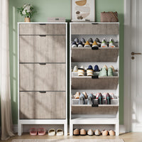 Meuble à chaussures Garvee avec 3 portes à charnières et 1 tiroir, en bois, design moderne, pieds en fer, idéal pour un couloir ou une entrée, fin, marron