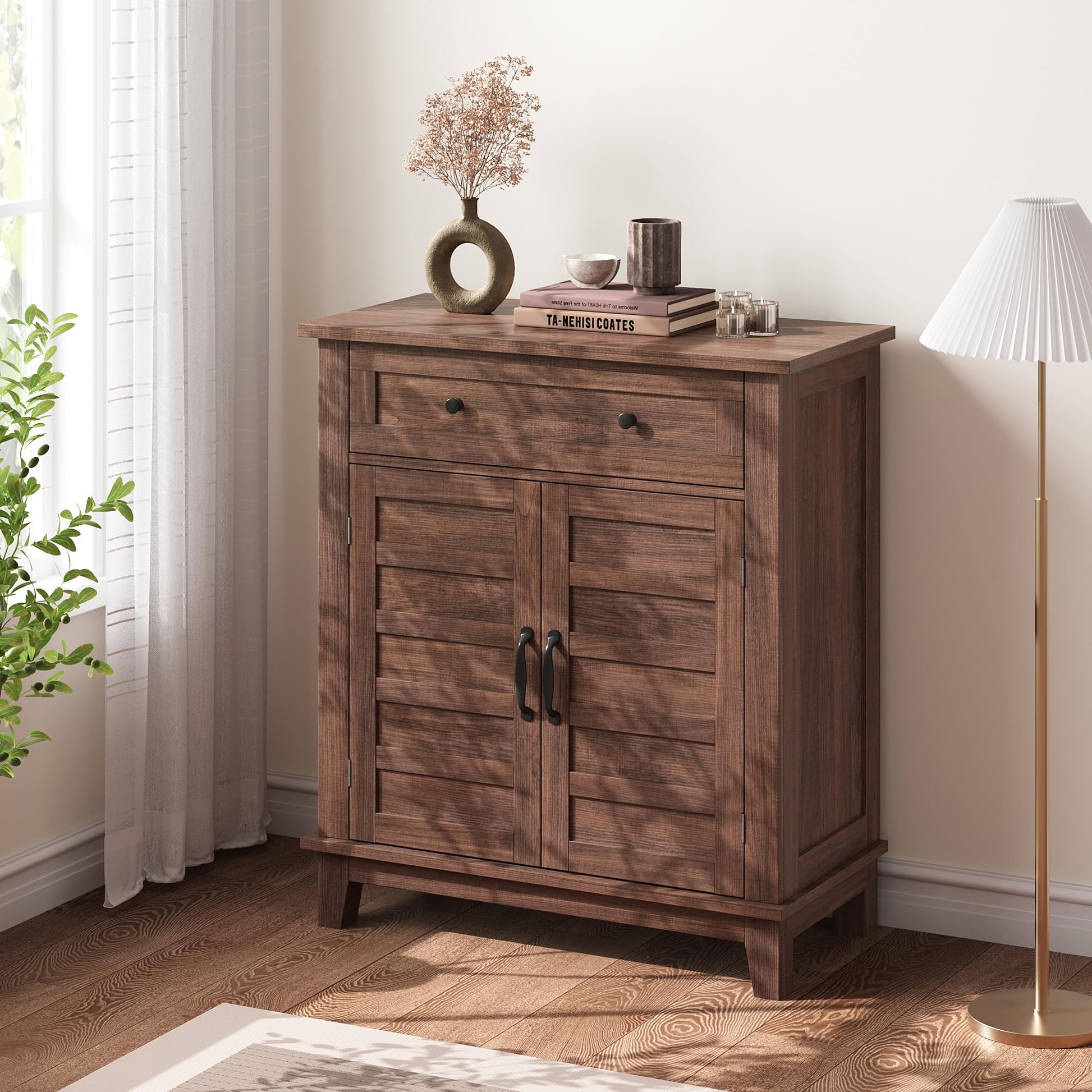 Garvee Armoire de rangement style ferme, étagère réglable à 3 niveaux, 7 positions, bois, style rustique, cuisine et couloir, 40 × 80 × 91 cm