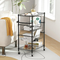 Chariot de cuisine Garvee à 4 niveaux en métal avec poignée, capacité de charge de 50 kg, étagères grillagées ouvertes, 2 roues verrouillables, usage polyvalent, métal, argent