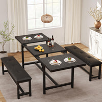Ensemble table et chaises extensibles Garvee pour 4 à 6 personnes, 160 cm, bois, noir rétro, gain de place, stable, facile à assembler