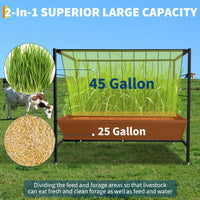 Mangeoire à foin Garvee Pasture de 45 gallons en acier robuste 2 en 1 avec râtelier à foin pour chevaux et moutons, usage extérieur et intérieur, noir