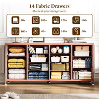 Garvee Meuble TV 63 po (160 cm) de large pour téléviseurs de 65 à 75 po (165 à 190 cm), 14 tiroirs, plateau en tissu et bois, protection anti-basculement, pour chambre et salon, durable et sûr