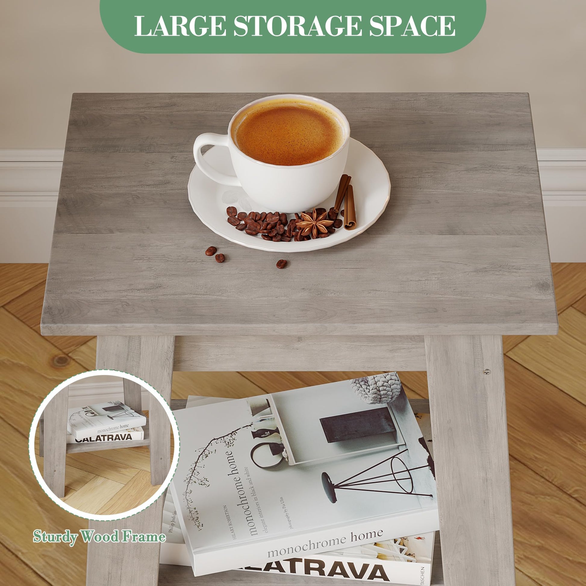 Garvee table d’appoint style campagne à 2 niveaux avec rangement, bois noir