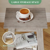 Garvee table d’appoint style campagne à 2 niveaux, rangement, 38 × 6 × 57 cm, blanche