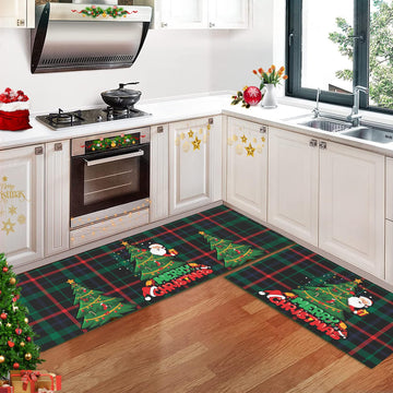 Tapis de cuisine Garvee motif sapin de Noël et flocons de neige, lot de 2, antidérapants, décoration hivernale, 40 x 60 cm + 40 x 120 cm, vert