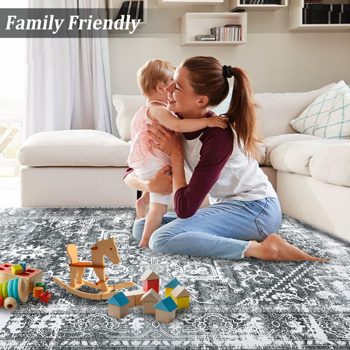 Tapis Garvee Flocons de Neige Médaillon Petite Collection 80x150cm Gris Salon Chambre