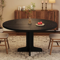 Garvee Table à manger ronde en bois 119 cm pour 4 à 6 personnes, structure robuste réglable, finition noire, idéale cuisine et salon
