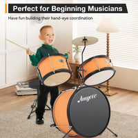 Batterie Garvee 3 pièces pour enfants avec cymbales et pédale de grosse caisse, pour garçons et filles, hauteur 74 cm, jaune
