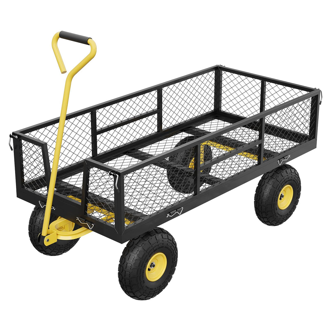 Chariot de jardin GARVEE 408 kg, acier robuste, côtés grillagés amovibles, poignée réglable, pneus 25 cm, noir et vert
