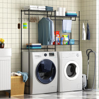 Étagère Garvee pour lave-linge et sèche-linge, réglable en hauteur, en acier noir avec panier à linge pour buanderie, largeur 146 cm (57,4 po)