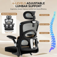 Chaise de bureau ergonomique Garvee en maille avec appui-tête réglable, idéale pour le bureau et le gaming. Dossier haut, base en métal robuste, noire.