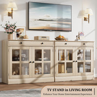 Buffet Garvee 90 cm avec porte vitrée, étagères réglables, fermeture amortie, chêne, salle à manger et cuisine, construction robuste, montage facile