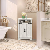 Meuble de salle de bain d'angle Garvee avec portes coulissantes de style grange, étagères réglables, bois MDF, blanc, pour petits espaces, robuste et polyvalent