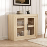 Garvee Buffet avec rangement 90 cm avec 2 portes en verre, design mid-century, rangement modulable, durable PB, salon, cuisine, salle à manger