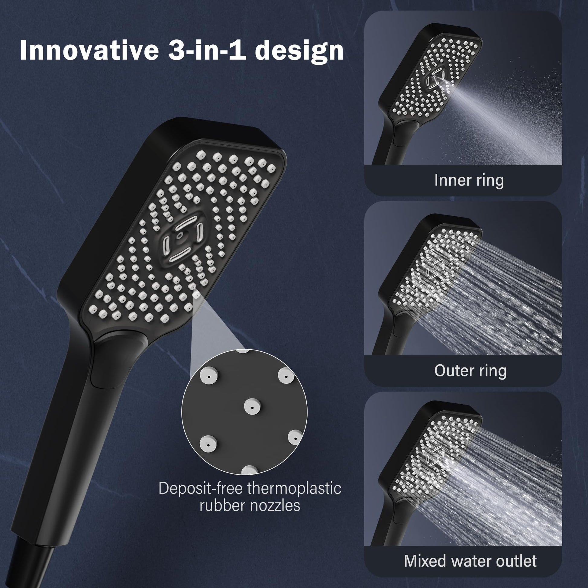 Colonne de douche GARVEE à effet pluie sans robinet avec étagère – Colonne de douche réglable en acier inoxydable noir 30 x 20,5 cm