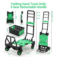 Garvee Chariot Pliable 2 en 1 avec Panier et Poignée Réglable, Charge 150 kg, Métal Robuste, Roues Silencieuses, pour Courses et Déménagements