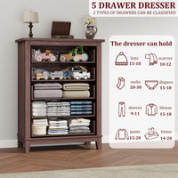 Garvee Commode à 5 tiroirs, en noyer, pour chambre et salon, grande taille, style rustique moderne, en MDF, imperméable et anti-basculement
