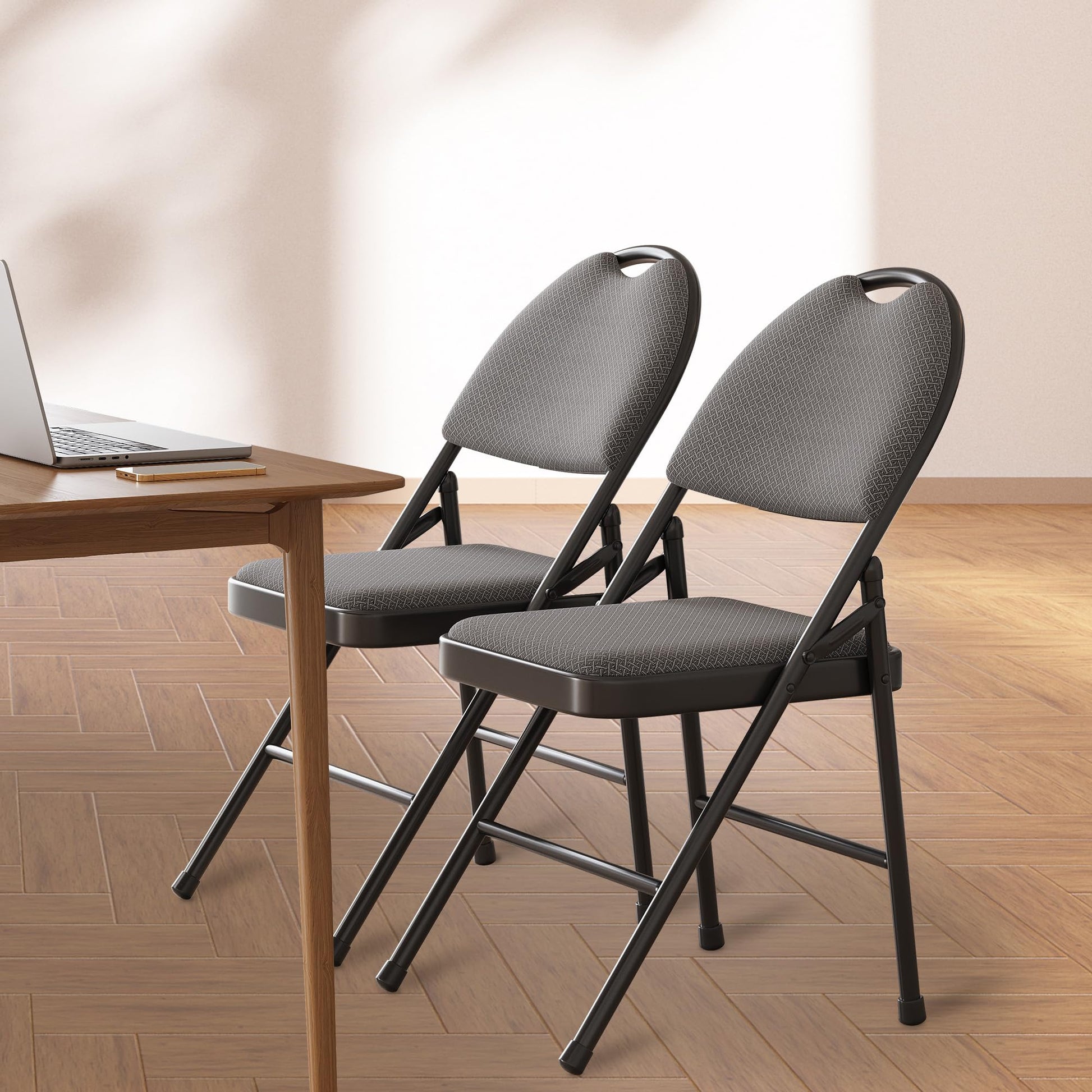 Ensemble de 2 chaises pliantes Garvee avec revêtement en cuir PU rembourré, structure en métal, ergonomiques, pliables, pieds antidérapants, grises, pour le bureau et l'extérieur