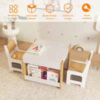 Ensemble table et chaises pour enfants Garvee 4 en 1, table d'activités avec rangement, bois, multifonctionnelle, sûre, pour chambre d'enfant