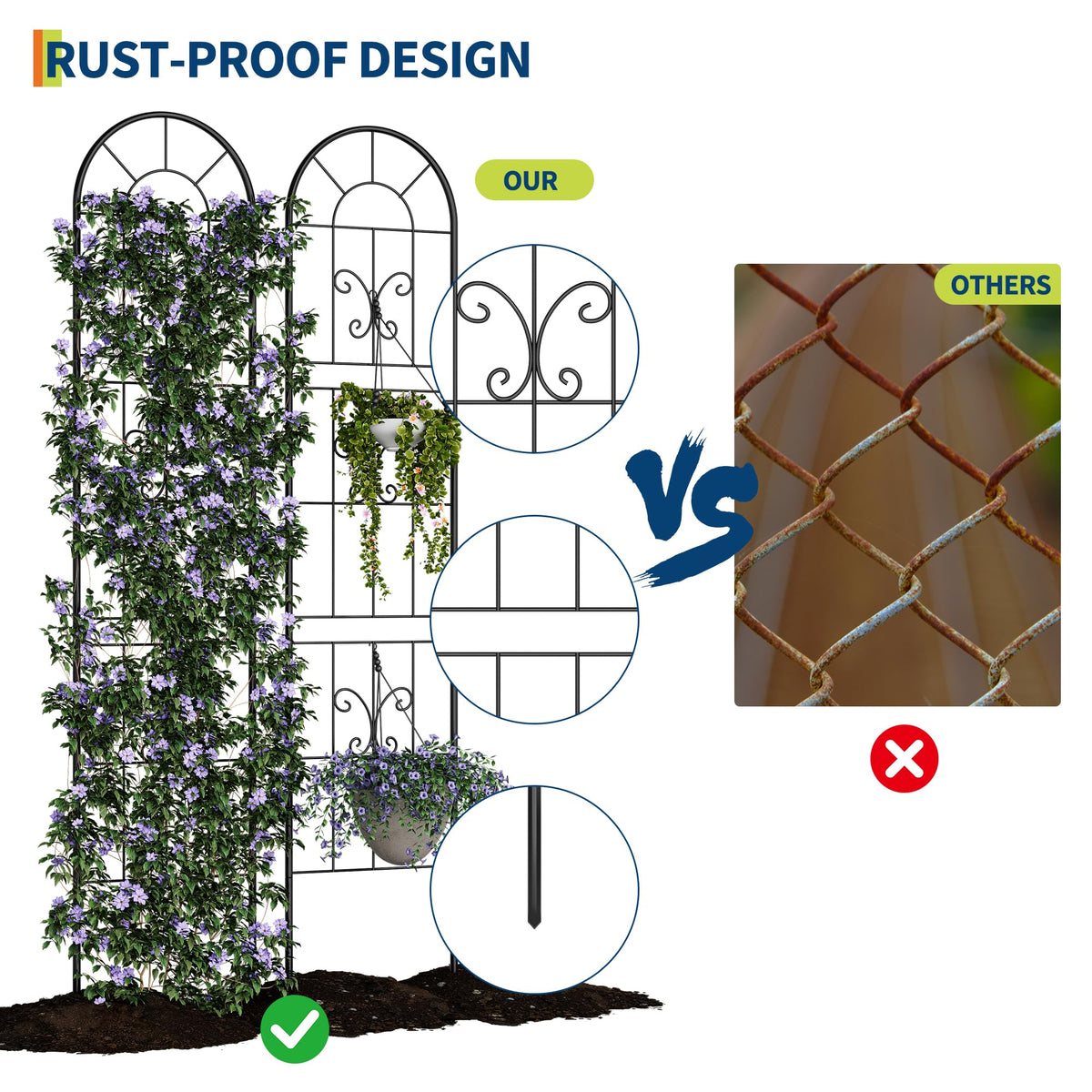 Garvee ensemble de treillis de jardin en 2 pièces pour plantes grimpantes, 140 × 30 cm, métal robuste, résistant aux intempéries, décoratif, pour jardin et terrasse