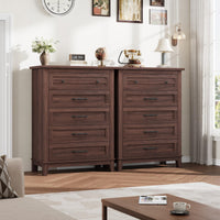 Garvee Commode à 5 tiroirs, en noyer, pour chambre et salon, grande taille, style rustique moderne, en MDF, imperméable et anti-basculement