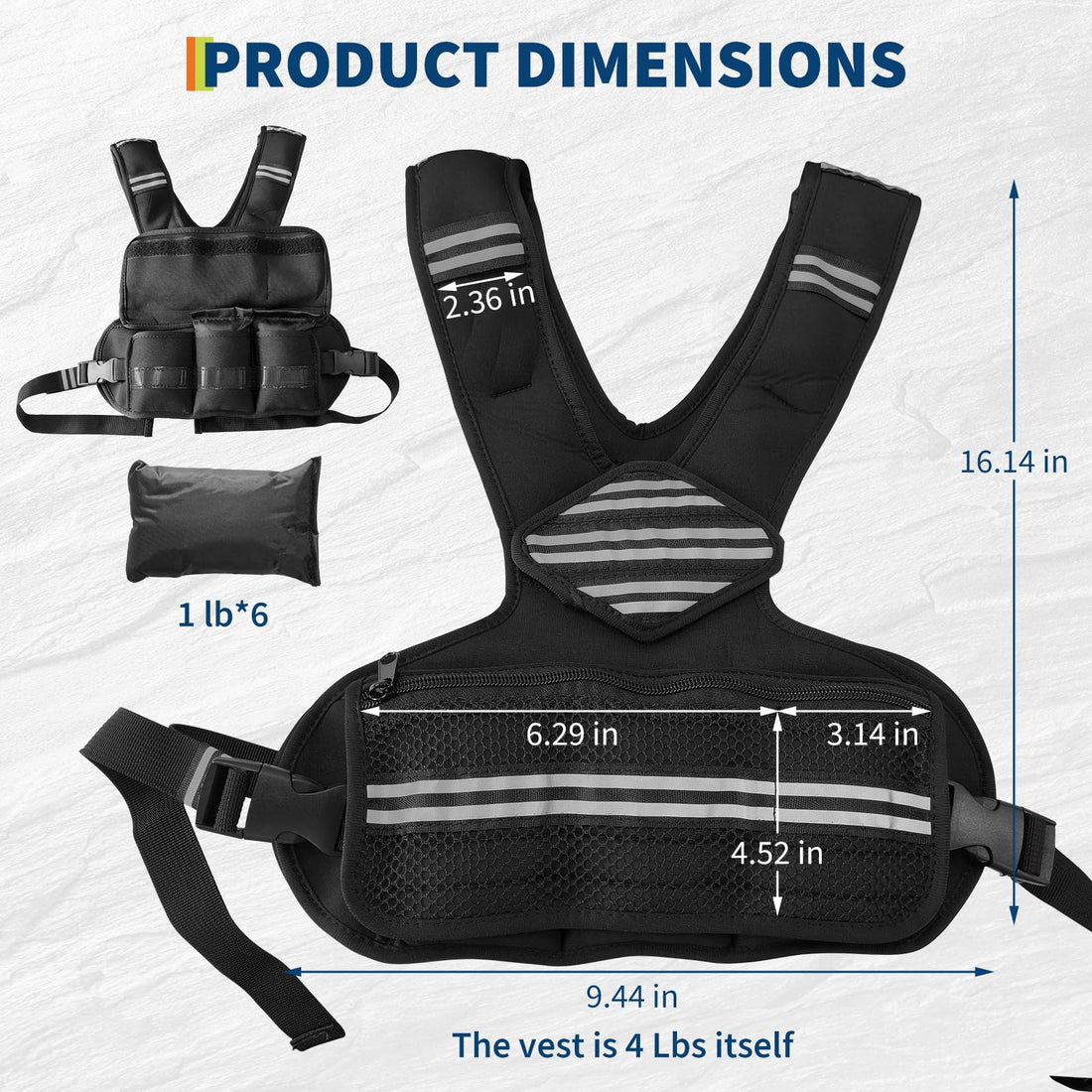 Gilet lesté ajustable Garvee 4-10 lbs en néoprène respirant avec bandes réfléchissantes, poches, idéal pour le fitness, l'entraînement et le jogging (noir).