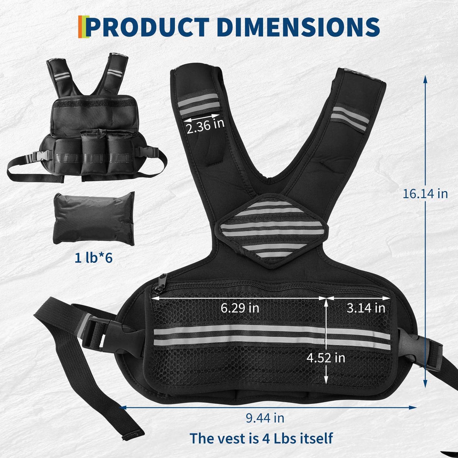 Gilet lesté ajustable Garvee 4-10 lbs en néoprène respirant avec bandes réfléchissantes, poches, idéal pour le fitness, l'entraînement et le jogging (noir).