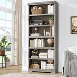 Garvee Bibliothèque haute style campagne à 6 niveaux 190 cm en bois et MDF, étagères réglables, meuble de rangement gris - Gris