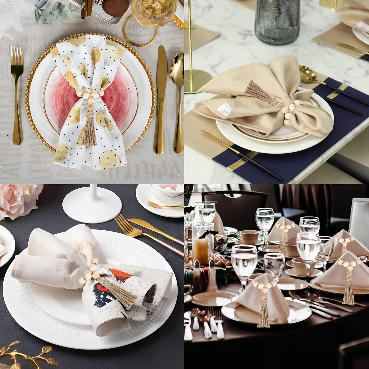 Garvee Serviettes de table rondes en bois avec pompons, jute naturelle pour mariages et fêtes, lot de 12