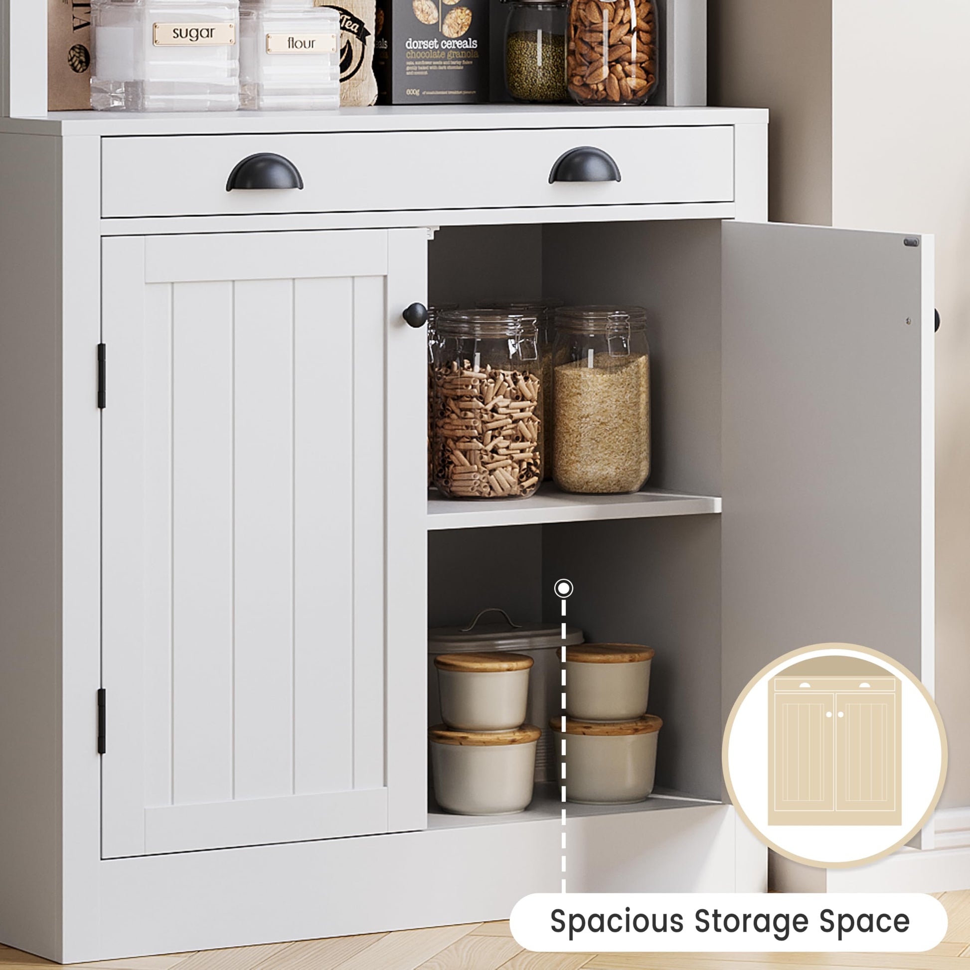 Garvee bibliothèque de 180 cm de haut avec tiroir, 5 niveaux, étagères réglables, bois, portes à persiennes, blanche, pour salon et bureau, robuste et polyvalente
