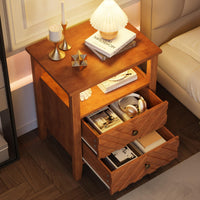 Table de chevet Garvee LED avec 2 tiroirs, éclairage RGB, design en V, bois, style rustique, marron, pour chambre et salon