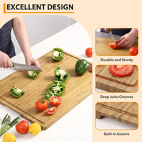 Planche à découper extra large Garvee en bambou (61 x 46 cm) avec rigole à jus et poignées, idéale pour la cuisine et la viande. Bois robuste, double face, 2 cm d'épaisseur.