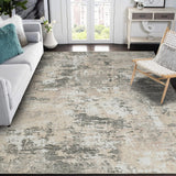 Garvee Tapis Moderne Lavable à Poils Courts, Design Abstrait, Antidérapant, Polyester, Salon, Cuisine, Chambre, Gris Beige Vert