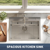 Garvee Évier de cuisine encastrable 61 x 46 x 23 cm en acier inoxydable, argenté, avec robinet extractible et accessoires pour cuisine moderne
