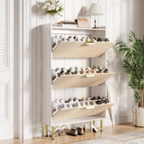 Garvee organisateur de chaussures avec 3 tiroirs abattants en MDF, rangement étroit pour entrée et couloir, pieds métalliques anti-basculement, étagères ajustables - Blanc