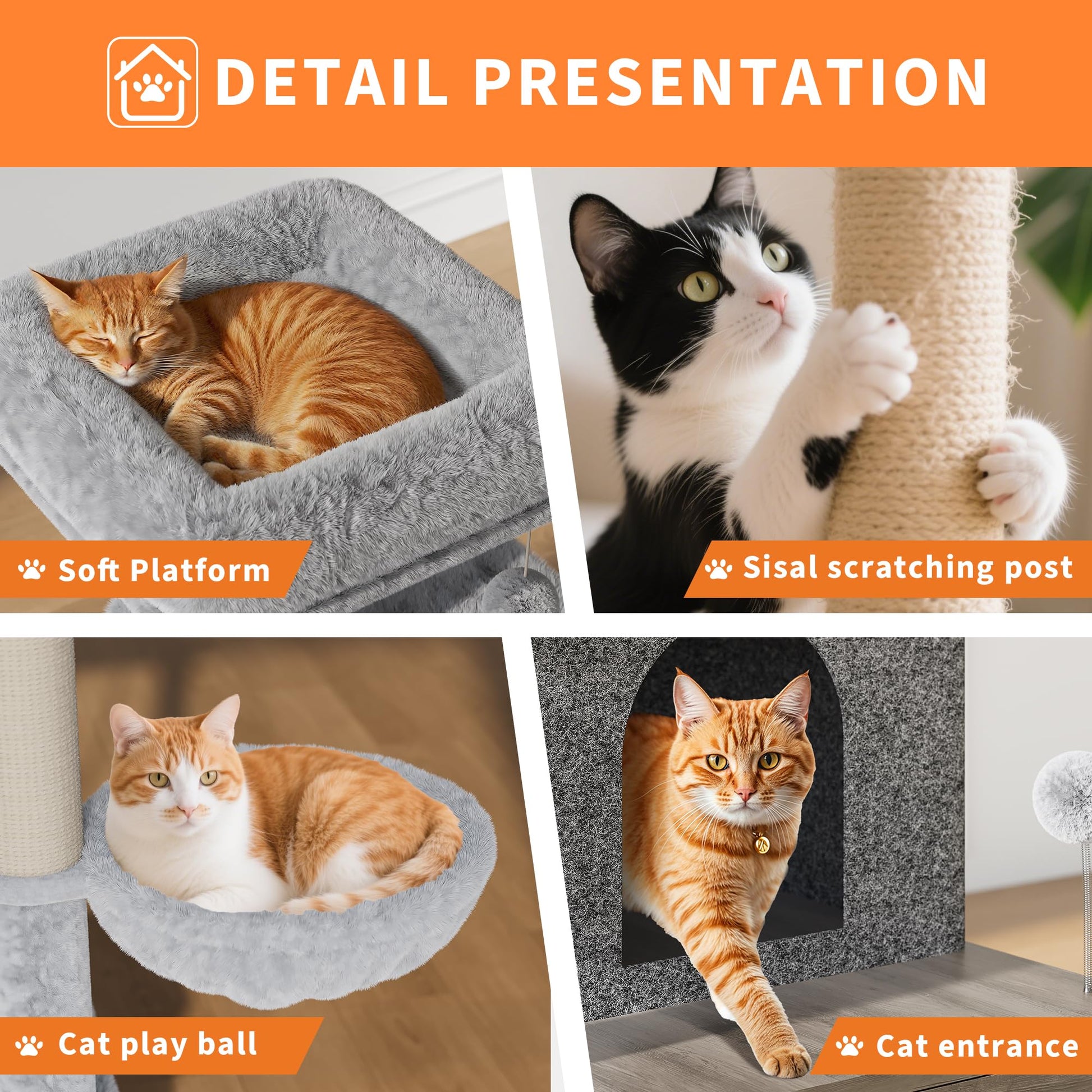 Enclos pour litière Garvee avec arbre à chat 2 en 1, mobilier pour chat en bois gris inodore, mobilier d'intérieur pour chat