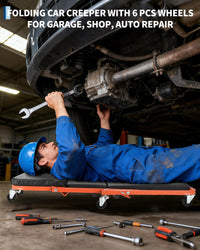 Siège d'atelier pliable Garvee 36" Z-Creeper sur roues, 2 en 1, structure en acier, ergonomique, pliable, capacité de charge de 150 kg, noir, pour la réparation automobile