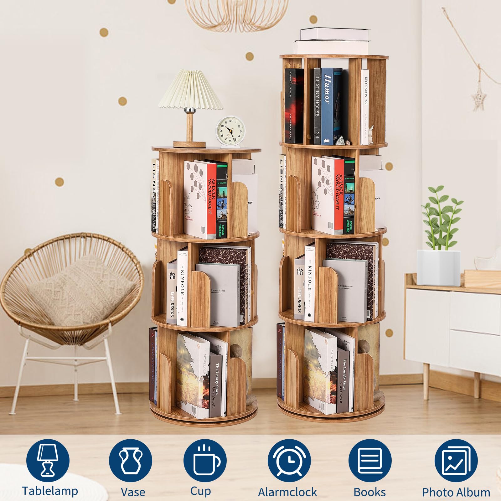 Étagère pivotante en bois Garvee, 4 niveaux, rotation à 360°, multifonctionnelle, idéale pour le salon ou la chambre d'enfant, gain de place.