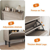 Meuble à chaussures Garvee avec 2 tiroirs abattants, étagère réglable, bois MDF, gain de place, robuste, gris, pour entrée et salon
